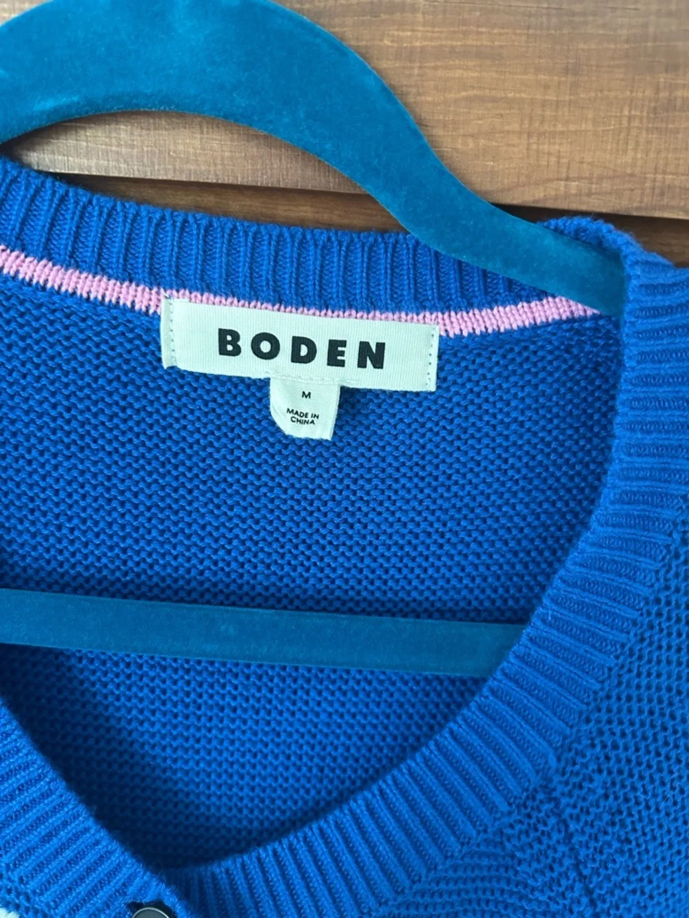 Boden Cobalt Blue Short-Sleeve Cardigan with Cream Floral Embroidery - Picture 2 of 4